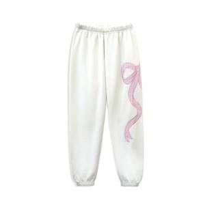 Katie J NYC Cream Joggers with Pink Ribbon